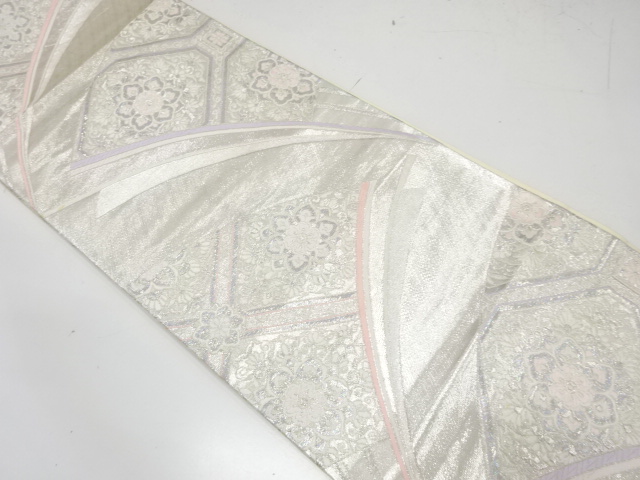 オロール二重箔　檜扇華文様織り出し　袋帯